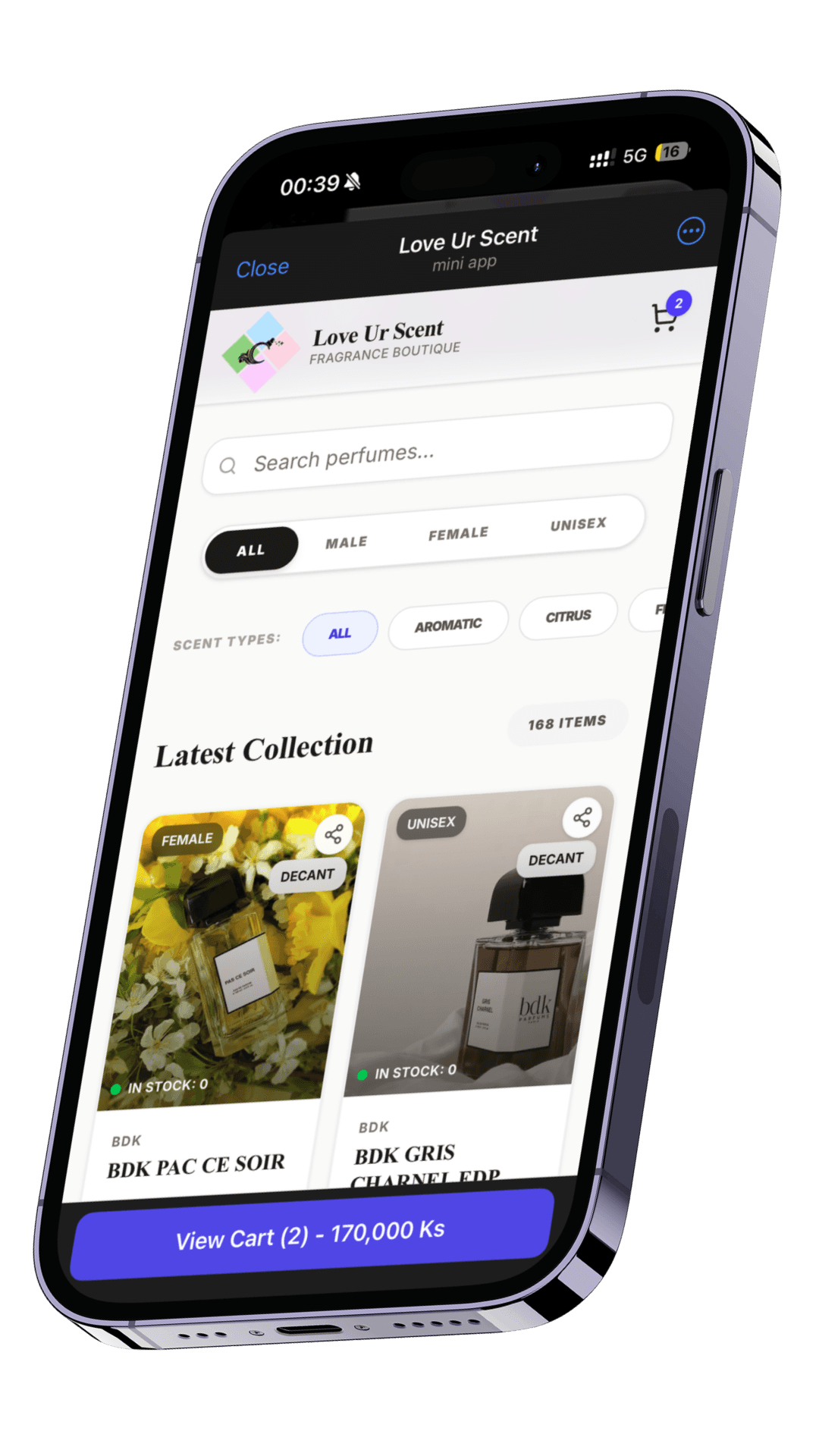 Tcommerce — Telegram Mini App preview on iPhone